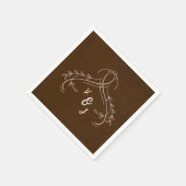 Serviette En Papier Ligne élégante Lin Floral Espresso Mariage Brown (Coin)