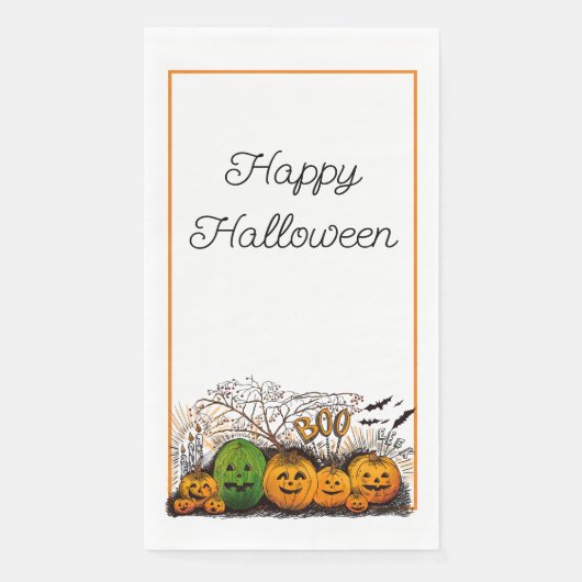 Serviette En Papier Ligne Jack-O-Lantern vers le haut (Devant)