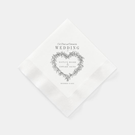 Serviette En Papier Ligne Mistletoe art mono mariage personnalisé (Coin)