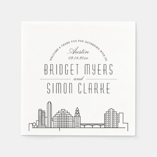 Serviette En Papier Ligne Skyline Austin Deco | Mariage, événement Nap (Devant)