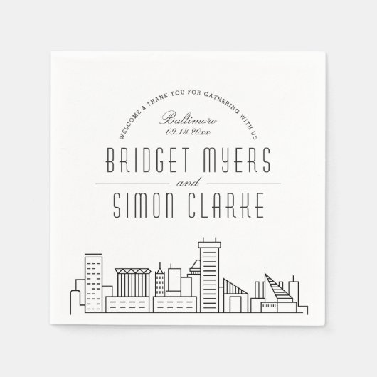 Serviette En Papier Ligne Skyline Baltimore Deco | Mariage Événement N (Devant)