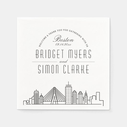 Serviette En Papier Ligne Skyline Boston Déco | Mariage, événement Nap (Devant)