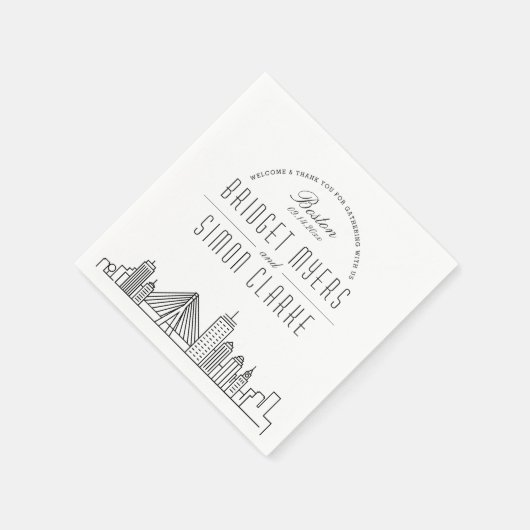 Serviette En Papier Ligne Skyline Boston Déco | Mariage, événement Nap (Coin)