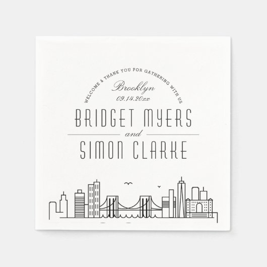 Serviette En Papier Ligne Skyline Brooklyn Deco | Mariage, événement N (Devant)