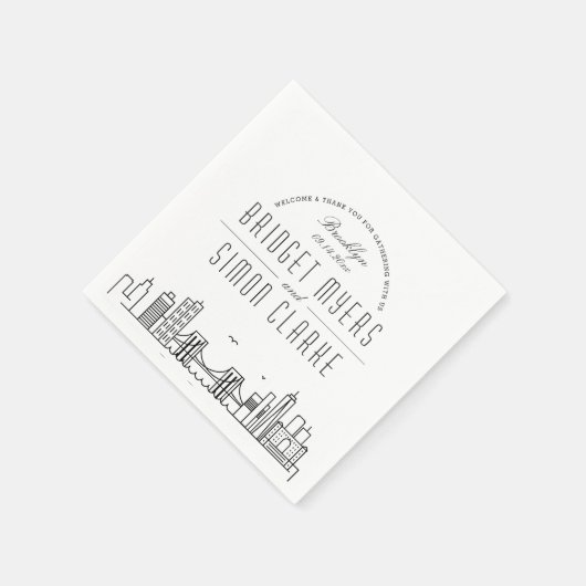Serviette En Papier Ligne Skyline Brooklyn Deco | Mariage, événement N (Coin)
