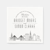 Serviette En Papier Ligne Skyline Charleston Deco | Mariage Événement  (Devant)