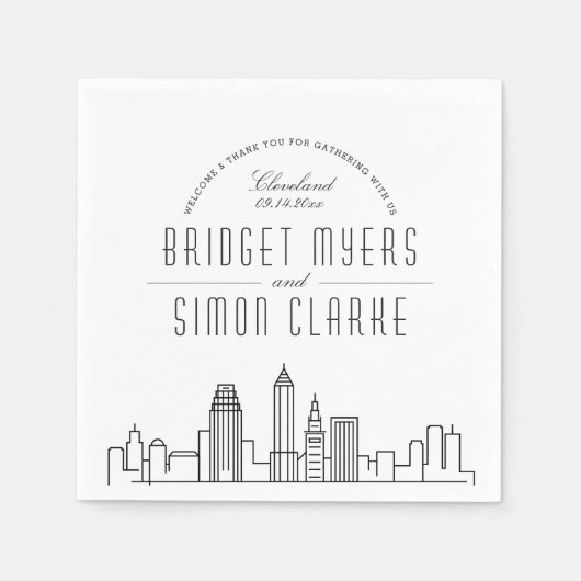 Serviette En Papier Ligne Skyline Cleveland Deco | Mariage, événement (Devant)
