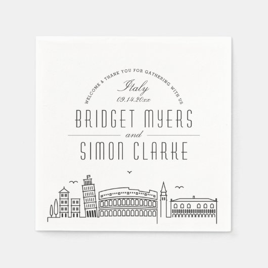 Serviette En Papier Ligne Skyline Déco italienne | Mariage, événement  (Devant)