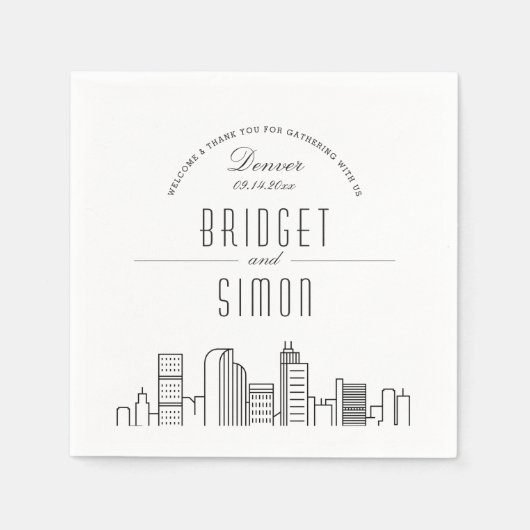 Serviette En Papier Ligne Skyline Denver Deco | Mariage, événement Nap (Devant)