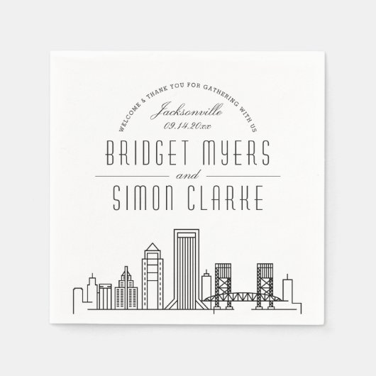 Serviette En Papier Ligne Skyline Jacksonville Deco | Mariage Événemen (Devant)