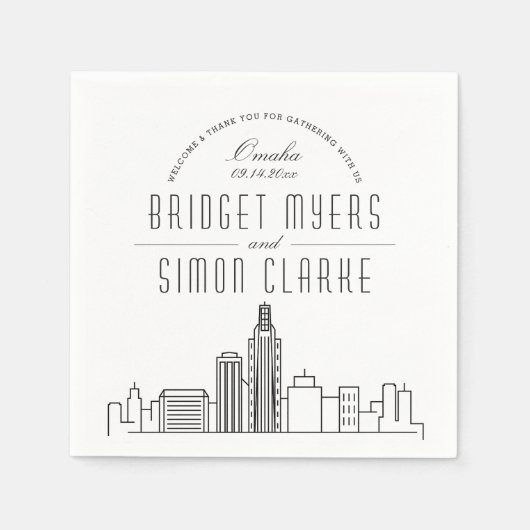 Serviette En Papier Ligne Skyline Omaha City Deco | Mariage Événement  (Devant)