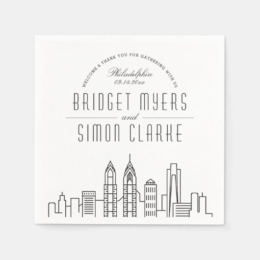 Serviette En Papier Ligne Skyline Philadelphia Deco | Mariage Événemen (Devant)