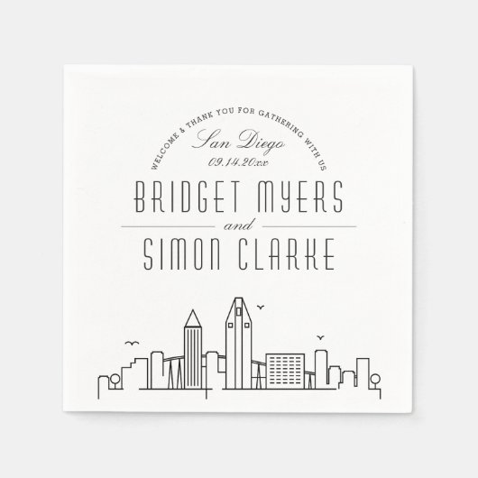Serviette En Papier Ligne Skyline San Diego Deco | Mariage Événement N (Devant)
