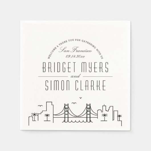 Serviette En Papier Ligne Skyline San Francisco Deco | Mariage, événem (Devant)