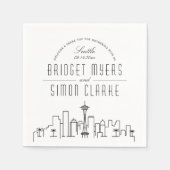 Serviette En Papier Ligne Skyline Seattle Deco | Mariage Événement Nap (Devant)