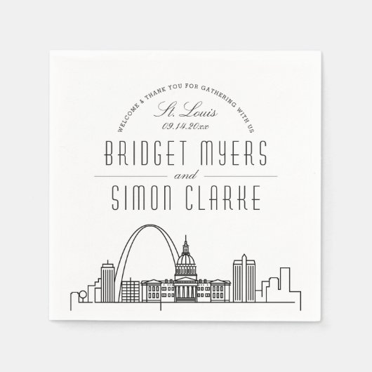 Serviette En Papier Ligne Skyline St. Louis Deco | Mariage, événement (Devant)
