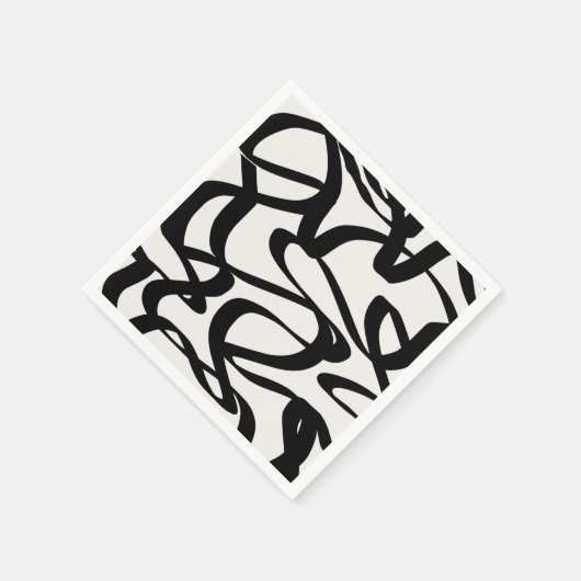Serviette En Papier Lignes Abstraites En Fils De Crème Noir Et Beige (Coin)