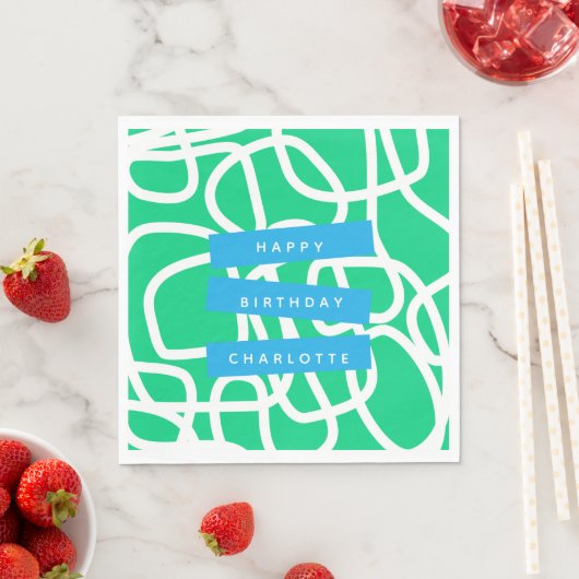 Serviette En Papier Lignes Abstraites modernes Vert mignon Anniversair (En situation)