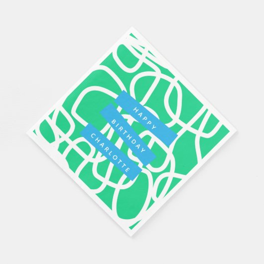 Serviette En Papier Lignes Abstraites modernes Vert mignon Anniversair (Coin)