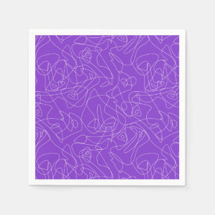 Serviette En Papier lignes courbes abstraites blanches sur fond violet