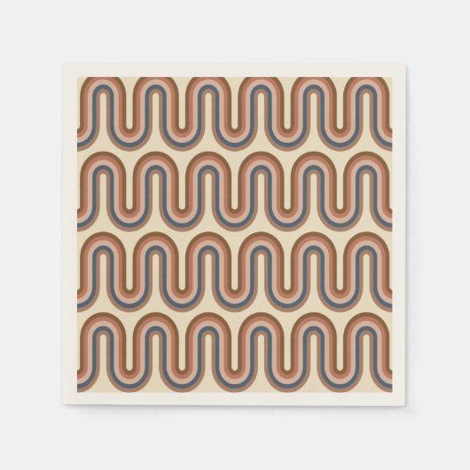 Serviette En Papier Lignes d'argile rétro Earthy Wavy Brown (Devant)
