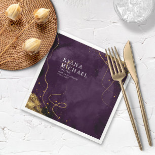 Serviette En Papier Lignes fines Gold Abstrait Mariage V1 Plum ID867