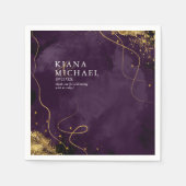 Serviette En Papier Lignes fines Gold Abstrait Mariage V1 Plum ID867 (Devant)