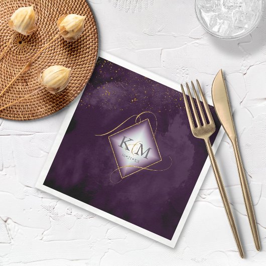 Serviette En Papier Lignes fines Gold Abstrait Mariage V2 Plum ID867