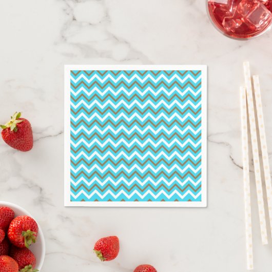 Serviette En Papier Lignes géométriques bleues marron blanches en zig (En situation)