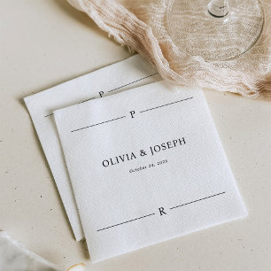 Serviette En Papier Lignes modernes et Monogramme Mariage noir et blan