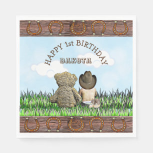 Serviette En Papier Lil' Cowboy et Teddy Bear Premier anniversaire