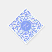 Serviette En Papier Lilac Bleu Élégant Flacons Damas Monogrammes (Coin)