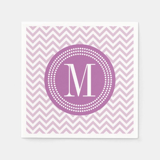 Serviette En Papier Lilac Chevron Zigzag Monogramme personnalisé (Devant)