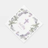 Serviette En Papier Lilac Fleur sauvage Wreath & Cross Baptême Dieu Bé (Coin)
