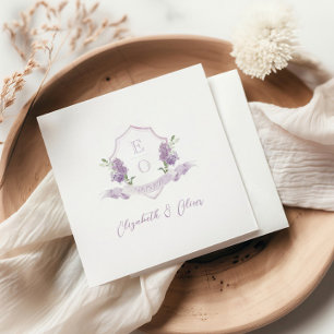 Serviette En Papier Lilac Floral Monogram Crest Mariage