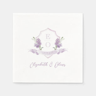 Serviette En Papier Lilac Floral Monogram Crest Mariage