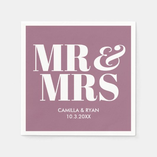 Serviette En Papier Lilac Purple Mr & Mrs Mariage personnalisé Napkins (Devant)