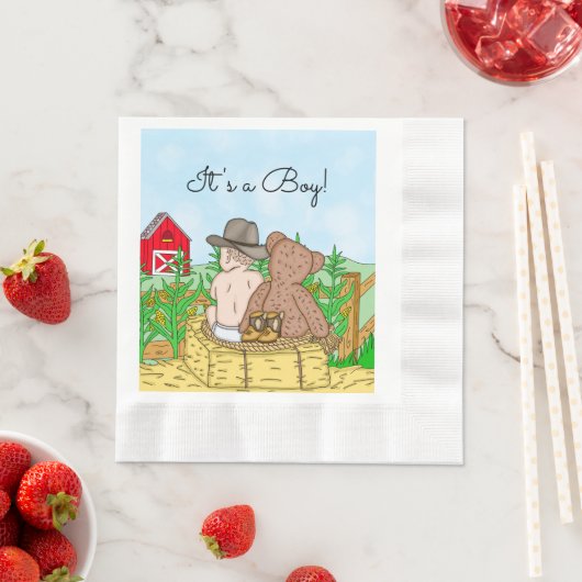 Serviette En Papier Lil'Cowboy et Teddy Bear Baby shower (En situation)