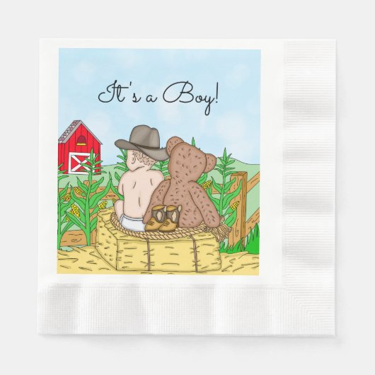 Serviette En Papier Lil'Cowboy et Teddy Bear Baby shower (Devant)