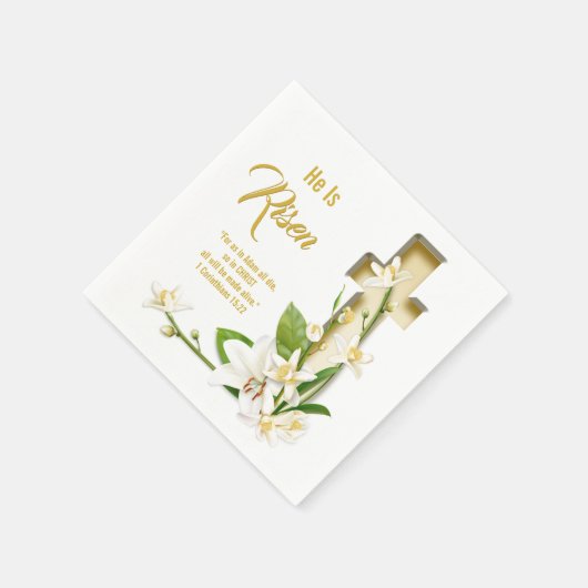 Serviette En Papier Lily Cross Écriture Il Est Ressuscité (Coin)