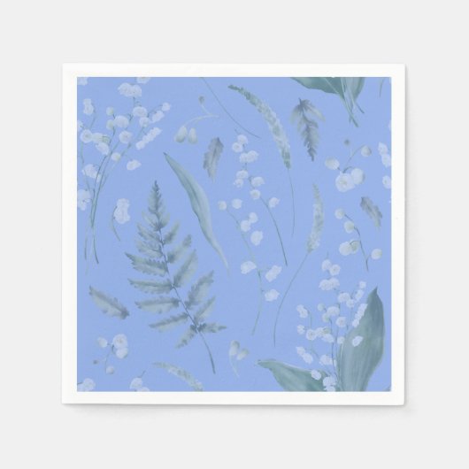 Serviette En Papier Lily de Vallée avec des fougères || Serviettes ble (Devant)