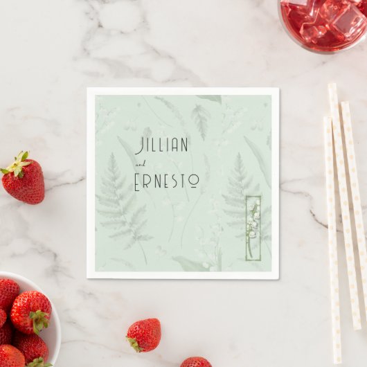 Serviette En Papier Lily de Valley || Sage vert avec illustration (En situation)