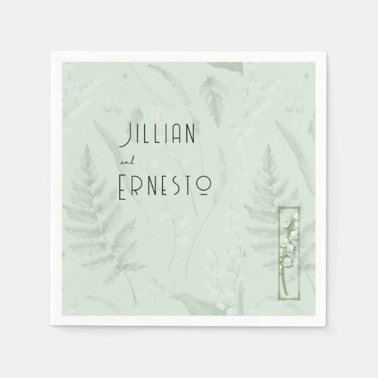 Serviette En Papier Lily de Valley || Sage vert avec illustration (Devant)