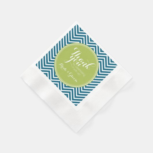 Serviette En Papier Lime Green et Turquoise Chevron Motif Monogramme (Coin)