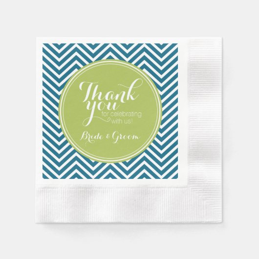 Serviette En Papier Lime Green et Turquoise Chevron Motif Monogramme (Devant)