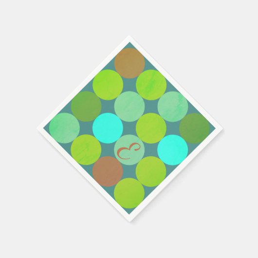 Serviette En Papier Lime Vert Turquoise Turquoise & Rust Cercles Monog (Coin)