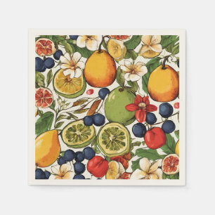 Serviette En Papier Limes méditerranéennes, citrons et fleurs. Peint