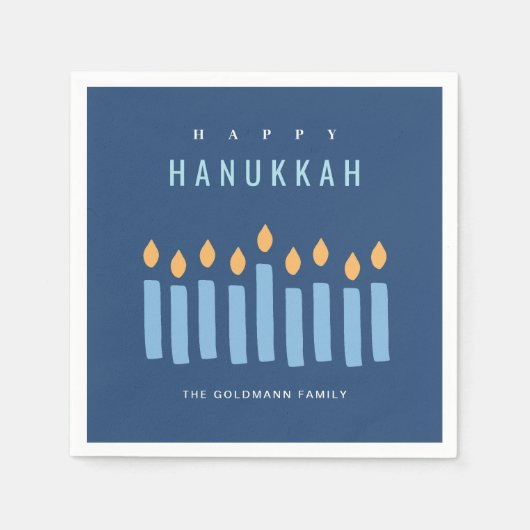 Serviette En Papier Limite Simple Bleu Jaune Bougies Joyeuses Hanoukka (Devant)