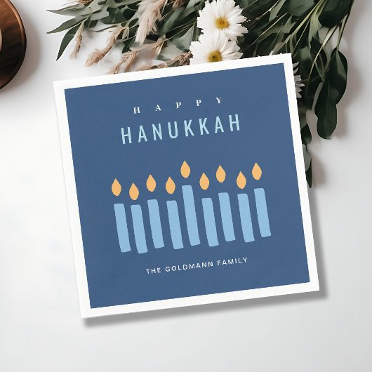 Serviette En Papier Limite Simple Bleu Jaune Bougies Joyeuses Hanoukka