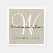 Serviette En Papier Lin Beige Rustique Monogramme Papier Mariage servi (Devant)